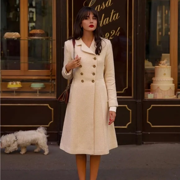 New Gaala Isabella Double Breasted Tweed Coat - Picture 1 of 16